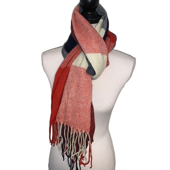 Red, Cream & Blue Scarf - Picture 1 of 4